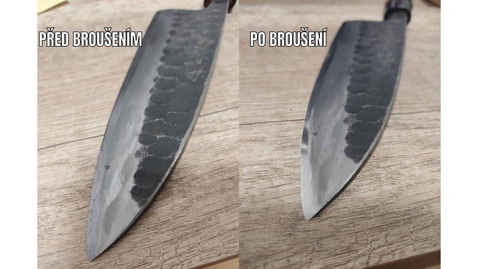 Nůž před a po broušení